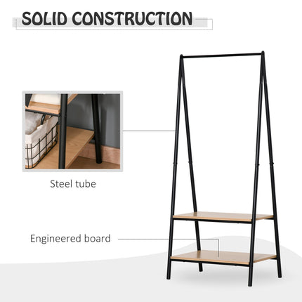 Freestanding Clothes Rail with 2-Tier Storage Shelves 64x42.5x149 cm - Black