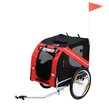 Dog Bike Trailer Folding Pet Carrier with Steel Frame - Red & Black