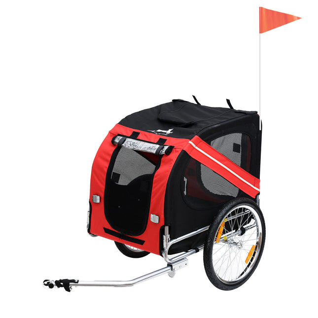 Dog Bike Trailer Folding Pet Carrier with Steel Frame - Red & Black