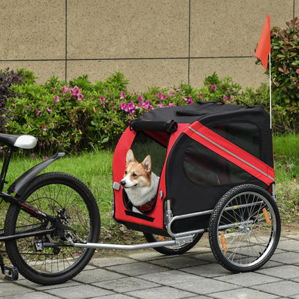 Dog Bike Trailer Folding Pet Carrier with Steel Frame - Red & Black