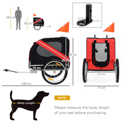 Dog Bike Trailer Folding Pet Carrier with Steel Frame - Red & Black