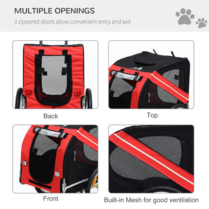 Dog Bike Trailer Folding Pet Carrier with Steel Frame - Red & Black