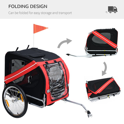 Dog Bike Trailer Folding Pet Carrier with Steel Frame - Red & Black