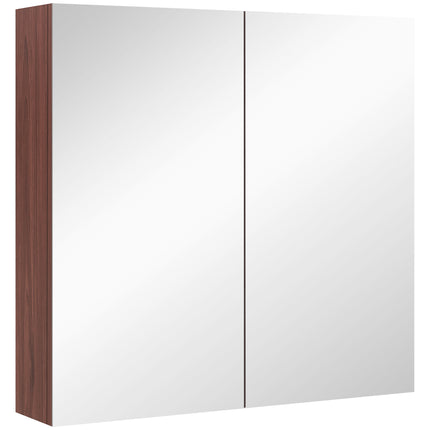 Wall Mounted Glass Bathroom Mirror Cabinet with Storage - Light Walnut