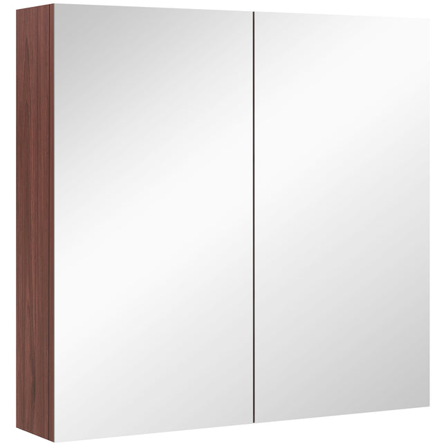 Wall Mounted Glass Bathroom Mirror Cabinet with Storage - Light Walnut