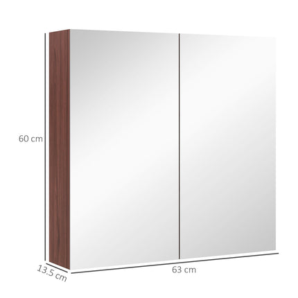 Wall Mounted Glass Bathroom Mirror Cabinet with Storage - Light Walnut