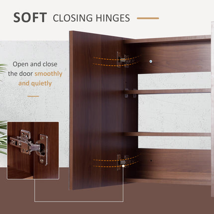 Wall Mounted Glass Bathroom Mirror Cabinet with Storage - Light Walnut
