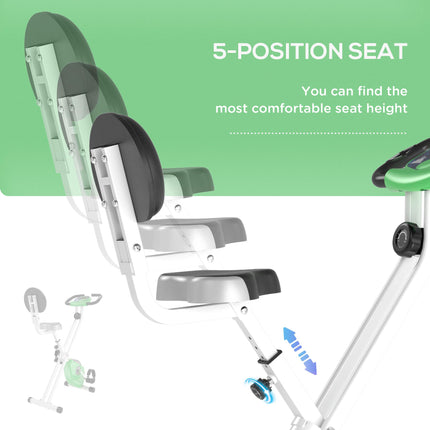 Folding Exercise Bike, Fitness Bicycle Indoor Trainer, Quiet 8-Level Magnetic Resistance, with LCD Monitor, Pulse Sensor and Wheels for Sport Maison and Cardio Training, Green