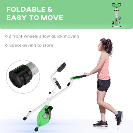 Folding Exercise Bike, Fitness Bicycle Indoor Trainer, Quiet 8-Level Magnetic Resistance, with LCD Monitor, Pulse Sensor and Wheels for Sport Maison and Cardio Training, Green