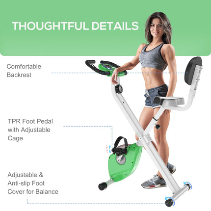 Folding Exercise Bike, Fitness Bicycle Indoor Trainer, Quiet 8-Level Magnetic Resistance, with LCD Monitor, Pulse Sensor and Wheels for Sport Maison and Cardio Training, Green