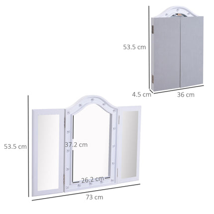 Trifold Freestanding Lighted Vanity Mirror with 16 LED Lights, Battery Powered - White
