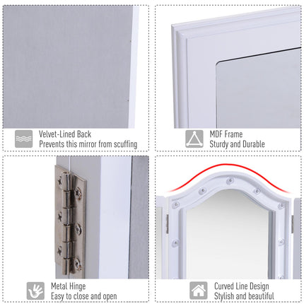 Trifold Freestanding Lighted Vanity Mirror with 16 LED Lights, Battery Powered - White