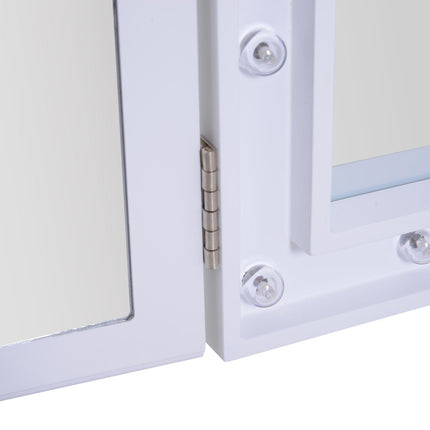 Trifold Freestanding Lighted Vanity Mirror with 16 LED Lights, Battery Powered - White