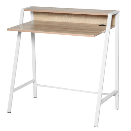 Writing Desk Computer Table with Storage Shelf 84L x 45W cm - White and Oak