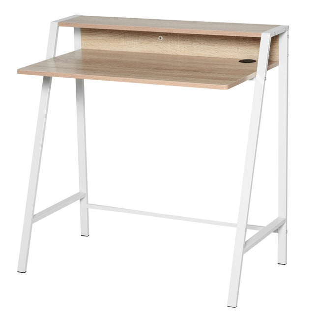 Writing Desk Computer Table with Storage Shelf 84L x 45W cm - White and Oak