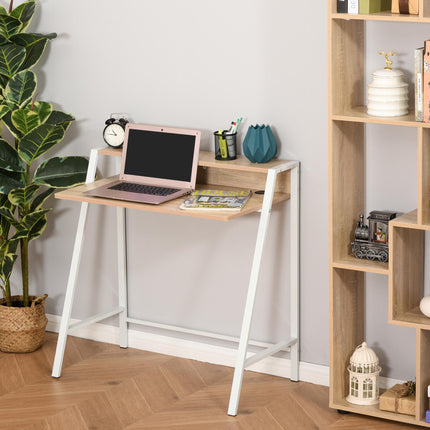 Writing Desk Computer Table with Storage Shelf 84L x 45W cm - White and Oak