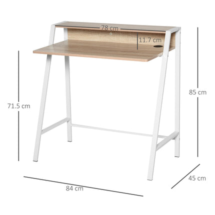 Writing Desk Computer Table with Storage Shelf 84L x 45W cm - White and Oak