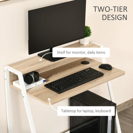 Writing Desk Computer Table with Storage Shelf 84L x 45W cm - White and Oak