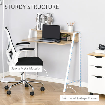 Writing Desk Computer Table with Storage Shelf 84L x 45W cm - White and Oak