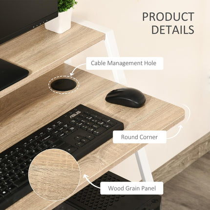 Writing Desk Computer Table with Storage Shelf 84L x 45W cm - White and Oak