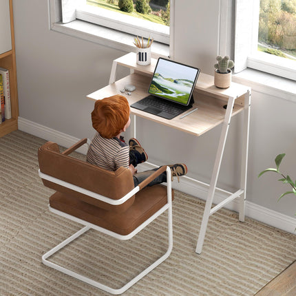 Writing Desk Computer Table with Storage Shelf 84L x 45W cm - White and Oak
