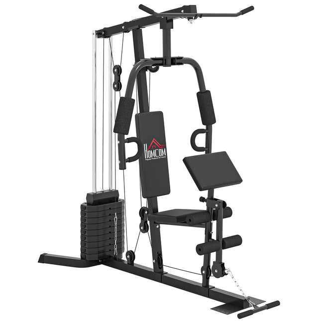 Multi-Exercise Gym Station with 45kg Weight Stack for Full Body Workout - Black