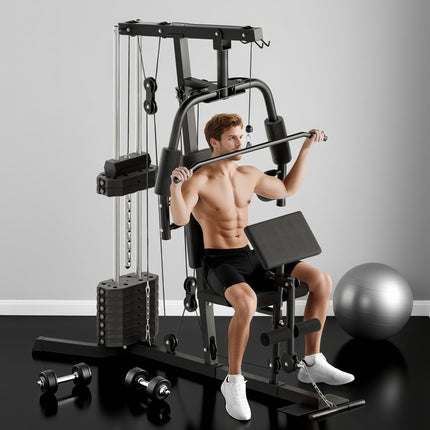 Multi-Exercise Gym Station with 45kg Weight Stack for Full Body Workout - Black