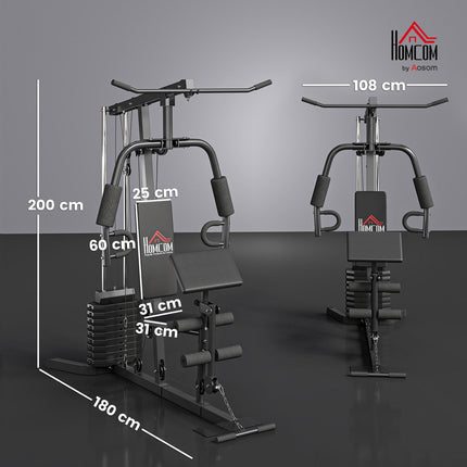 Multi-Exercise Gym Station with 45kg Weight Stack for Full Body Workout - Black