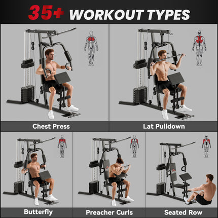 Multi-Exercise Gym Station with 45kg Weight Stack for Full Body Workout - Black