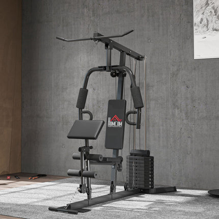 Multi-Exercise Gym Station with 45kg Weight Stack for Full Body Workout - Black