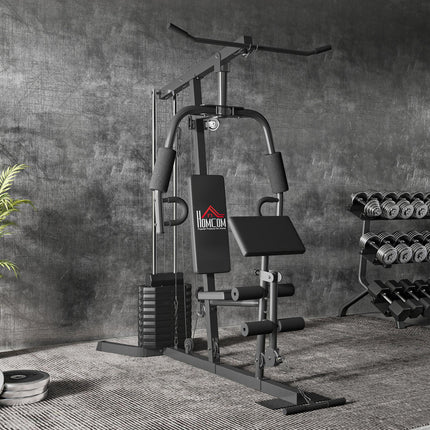 Multi-Exercise Gym Station with 45kg Weight Stack for Full Body Workout - Black