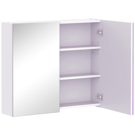 Wall Mounted Bathroom Mirror Storage Cabinet with Adjustable Shelves - White
