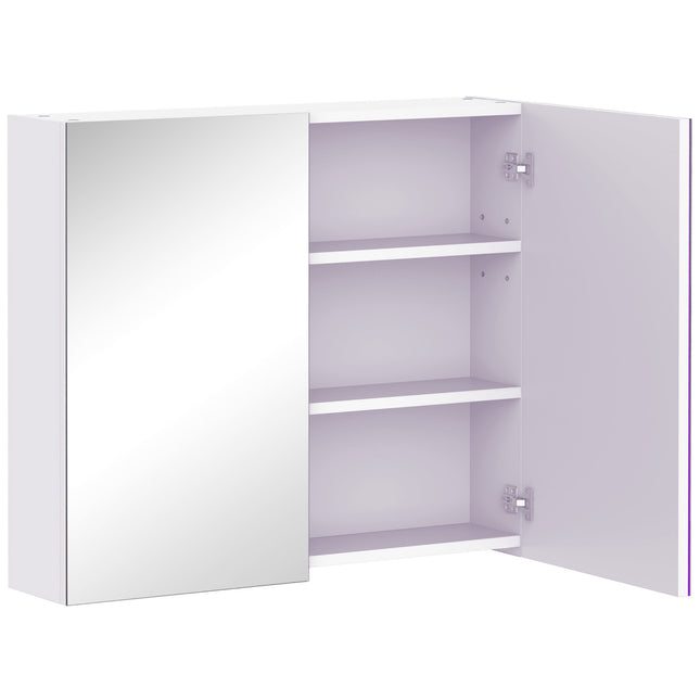 Wall Mounted Bathroom Mirror Storage Cabinet with Adjustable Shelves - White