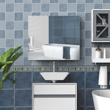 Wall Mounted Bathroom Mirror Storage Cabinet with Adjustable Shelves - White