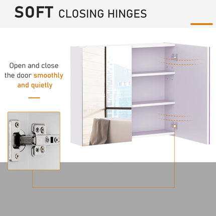 Wall Mounted Bathroom Mirror Storage Cabinet with Adjustable Shelves - White