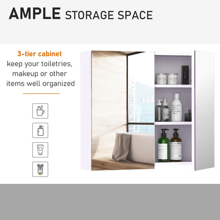 Wall Mounted Bathroom Mirror Storage Cabinet with Adjustable Shelves - White