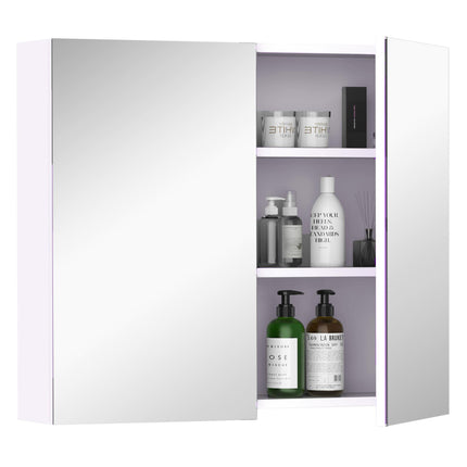 Wall Mounted Bathroom Mirror Storage Cabinet with Adjustable Shelves - White