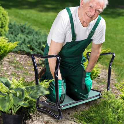 2-in-1 Foldable Garden Kneeling Pad and Seat Bench with Handles - Green