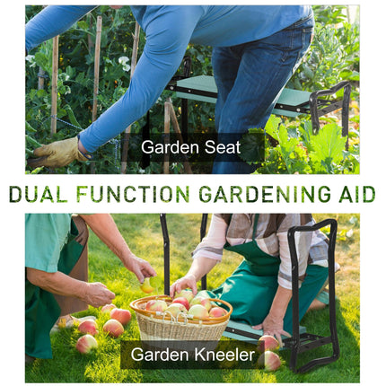 2-in-1 Foldable Garden Kneeling Pad and Seat Bench with Handles - Green