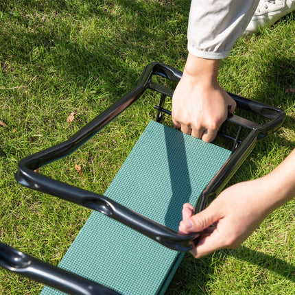 2-in-1 Foldable Garden Kneeling Pad and Seat Bench with Handles - Green