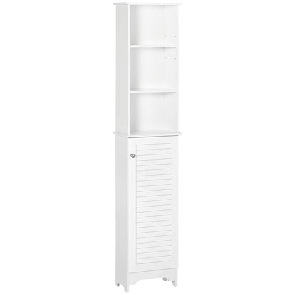 Freestanding Tallboy Bathroom Storage Cabinet with 6 Shelves and Cupboard Tower - White