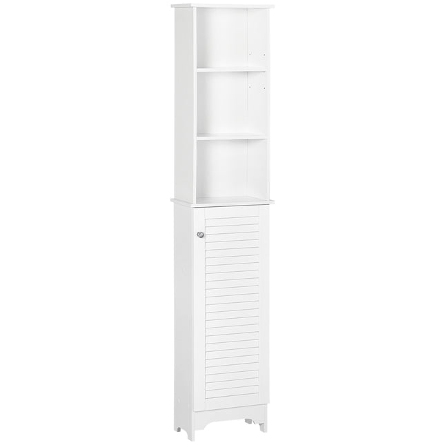 Freestanding Tallboy Bathroom Storage Cabinet with 6 Shelves and Cupboard Tower - White