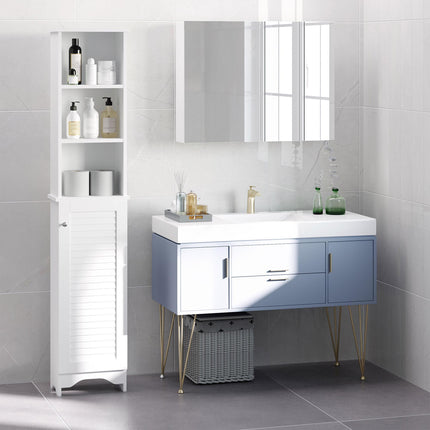 Freestanding Tallboy Bathroom Storage Cabinet with 6 Shelves and Cupboard Tower - White