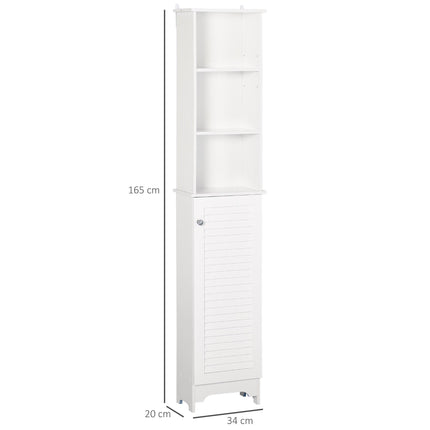 Freestanding Tallboy Bathroom Storage Cabinet with 6 Shelves and Cupboard Tower - White