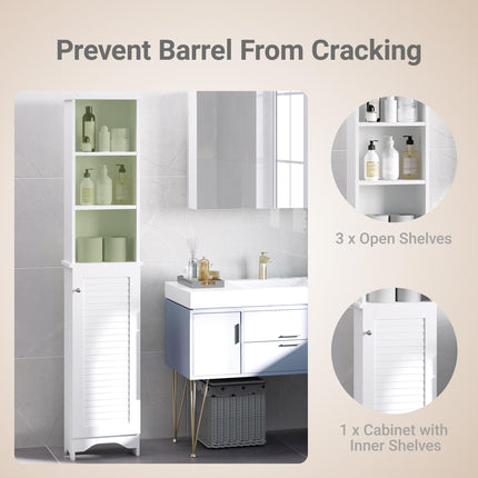 Freestanding Tallboy Bathroom Storage Cabinet with 6 Shelves and Cupboard Tower - White