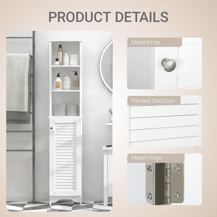 Freestanding Tallboy Bathroom Storage Cabinet with 6 Shelves and Cupboard Tower - White