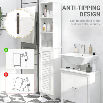 Freestanding Tallboy Bathroom Storage Cabinet with 6 Shelves and Cupboard Tower - White