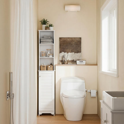 Freestanding Tallboy Bathroom Storage Cabinet with 6 Shelves and Cupboard Tower - White