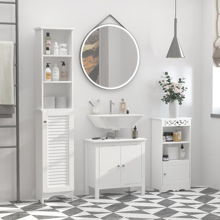 Freestanding Tallboy Bathroom Storage Cabinet with 6 Shelves and Cupboard Tower - White
