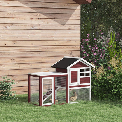 122 Wooden Rabbit Hutch with Waterproof Asphalt Roof, Outdoor Run, Removable Tray & Ramp - Brown